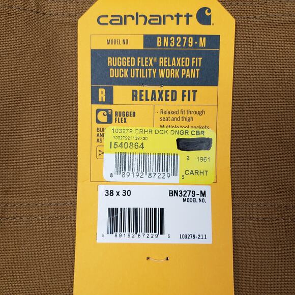 Carhartt Men's Size 38X30 Rugged Flex Relaxed Fit Duck Utility Work Pants NWT - Picture 10 of 11